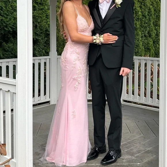 Strappy-Back Long Light Pink Prom Dress by Faviana - Picture 4 of 16